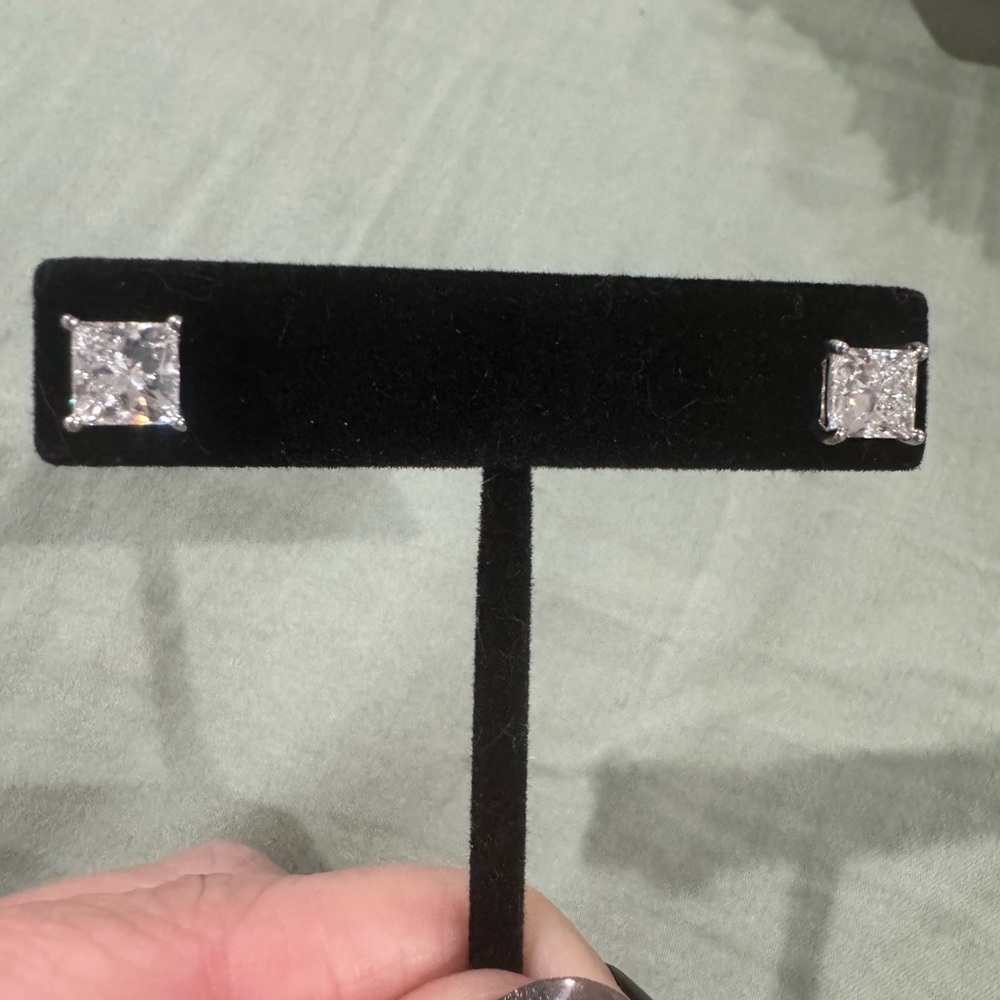 3.20 CTW Platinum Lab Grown Diamond Solitaire Princess Cut Earrings IGI Report